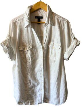 INC International Concepts 18W White Linen Button Up Shirt Lightweight Plus Size